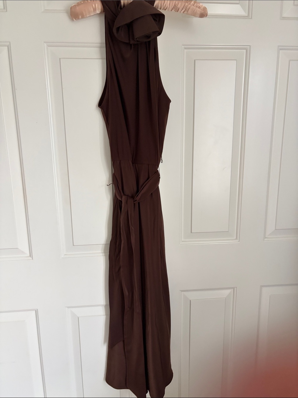 Donna Karan Sleeveless Brown Tie-Waist Dress